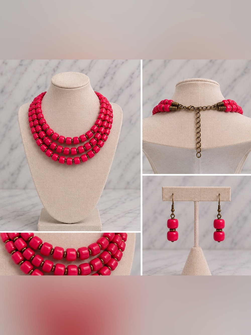 NWOT- Premier Designs Necklace & Earring Set – Pink Statement